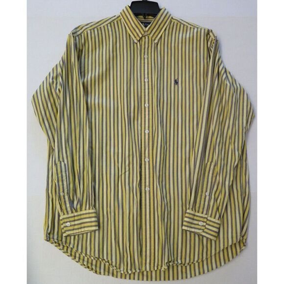 Ralph Lauren Men's Sz L Yellow/Blue Striped Blake Button Down L/S Shirt $110 - Picture 4 of 10